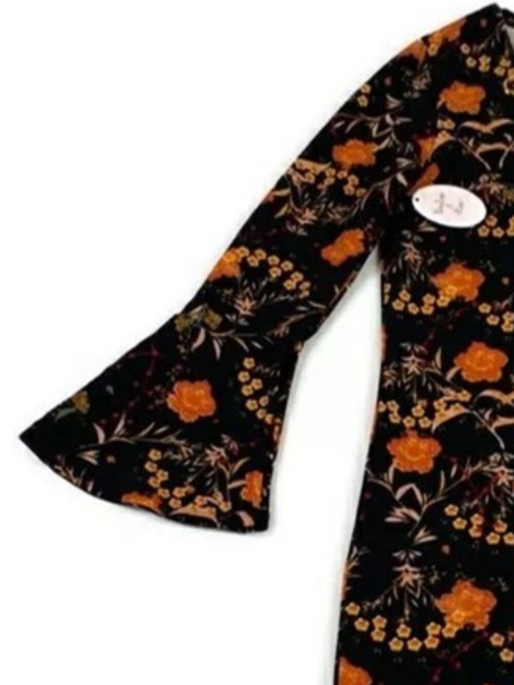 Harlow & Rose Criss Cross Neck Long Bell Sleeve Dress Womens Black Floral M NWT - Picture 8 of 15